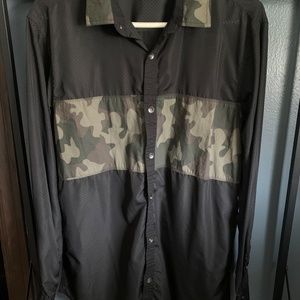 NWOT I-N-C Men's Black Mesh Camo Full Button Up Casual Shirt, Medium